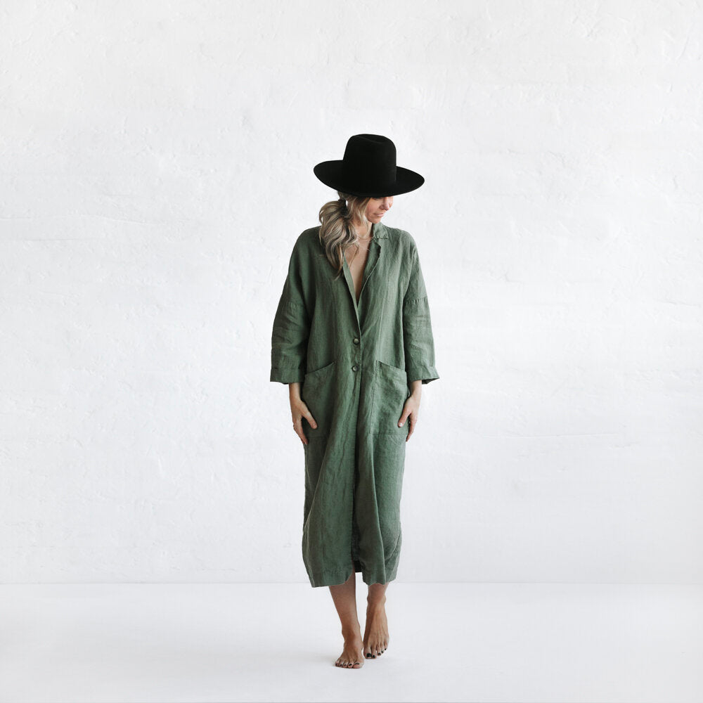 Linen Coat - Khaki Green