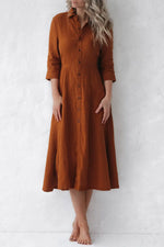 Linen Tailored Dress - Mustard - M