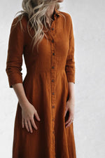 Linen Tailored Dress - Mustard - M